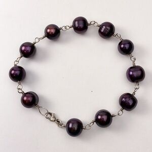 Freshwater Pearls Sterling Bracelet 925 Silver Handcrafted 9-10mm Purple Plum